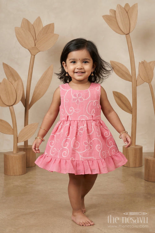 The Nesavu Baby Frocks Baby Girl Frock for Birthdays and Special Occasions Nesavu 14 (6M) / Pink / Cotton BFJ974A-14 Nesavu baby girl cotton frock for birthdays and special occasions with thread embroidery