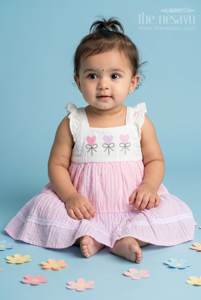 The Nesavu Baby Cotton Frocks Baby Girl Frock for Daily Wear and Cute Playdate Outings Nesavu 14 (6M) / Purple / Cotton BFJ1001B-14 Nesavu Baby Girl Cotton Frock For Daily Wear And Playdates With Layered Tiered Design And Breathable Comfort