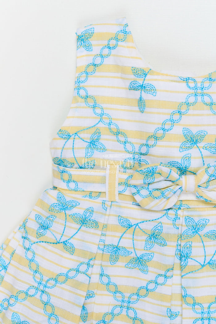 The Nesavu Baby Cotton Frocks Baby Girl Frock for Daywear and Playful Occasions Nesavu 14 (6M) / Yellow / Cotton BFJ922B-14 Nesavu cotton frock for baby girls with thread embroidery – ideal for playful daywear and casual moments