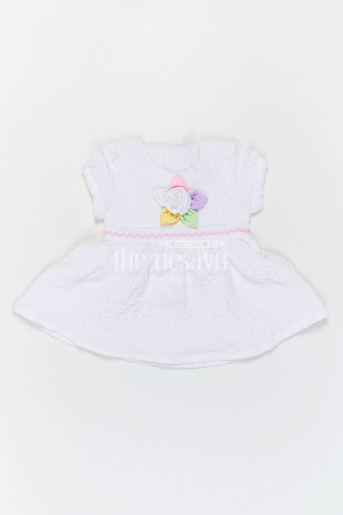 The Nesavu Baby Frocks Baby Girl Frock for Everyday Outings and Playful Comfort Nesavu Nesavu Baby Girl Frock For Everyday Outings And Playtime With Popcorn Fabric And Floral Embellishment