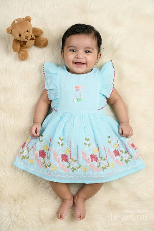 The Nesavu Girls Cotton Frock Baby Girl Frock for Festivals and Daytime Family Functions Nesavu 14 (6M) / Blue / Cotton BFJ920B-14 Nesavu baby girl cotton frock for festive occasions and comfortable daytime wear