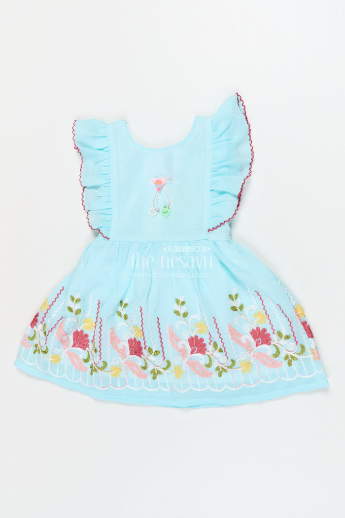 The Nesavu Girls Cotton Frock Baby Girl Frock for Festivals and Daytime Family Functions Nesavu 14 (6M) / Blue / Cotton BFJ920B-14 Nesavu baby girl cotton frock for festive occasions and comfortable daytime wear