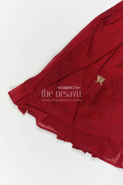 The Nesavu Girls Chanderi Frock Baby Girl Frock for Festive Celebrations and Special Occasions Nesavu Nesavu Baby Girl Chanderi Frock For Festive Celebrations With Thread Embroidery And Flared Design