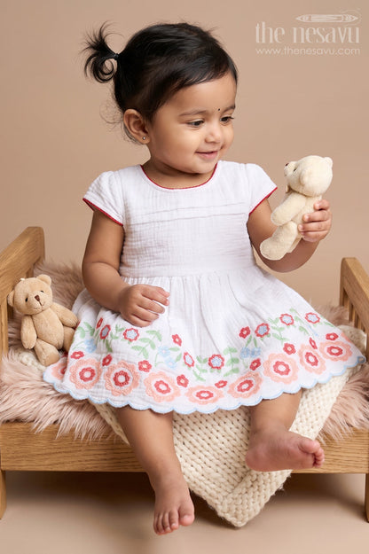 The Nesavu Baby Cotton Frocks Baby Girl Frock for Festive Gatherings and Milestone Celebrations Nesavu 14 (6M) / Orange / Muslin Cotton BFJ1011B-14 Nesavu Baby Girl Muslin Cotton Frock With Floral Embroidery For Festive Celebrations And Photos
