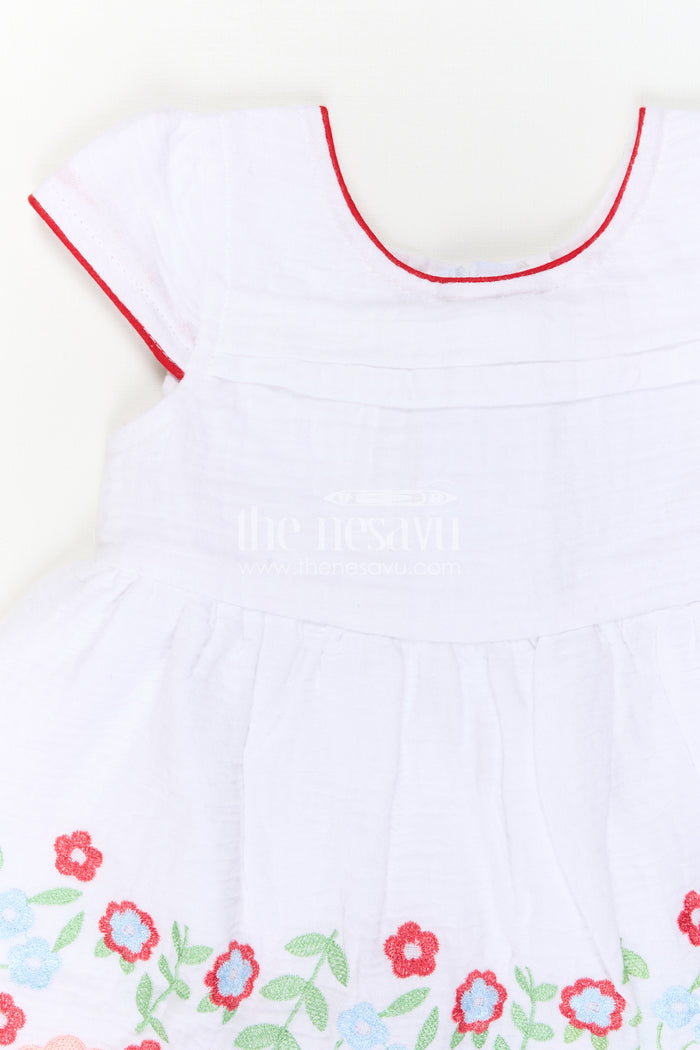 The Nesavu Baby Cotton Frocks Baby Girl Frock for Festive Gatherings and Milestone Celebrations Nesavu Nesavu Baby Girl Muslin Cotton Frock With Floral Embroidery For Festive Celebrations And Photos