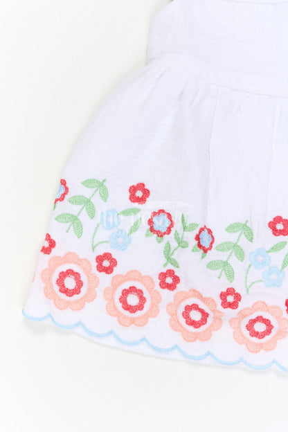 The Nesavu Baby Cotton Frocks Baby Girl Frock for Festive Gatherings and Milestone Celebrations Nesavu Nesavu Baby Girl Muslin Cotton Frock With Floral Embroidery For Festive Celebrations And Photos