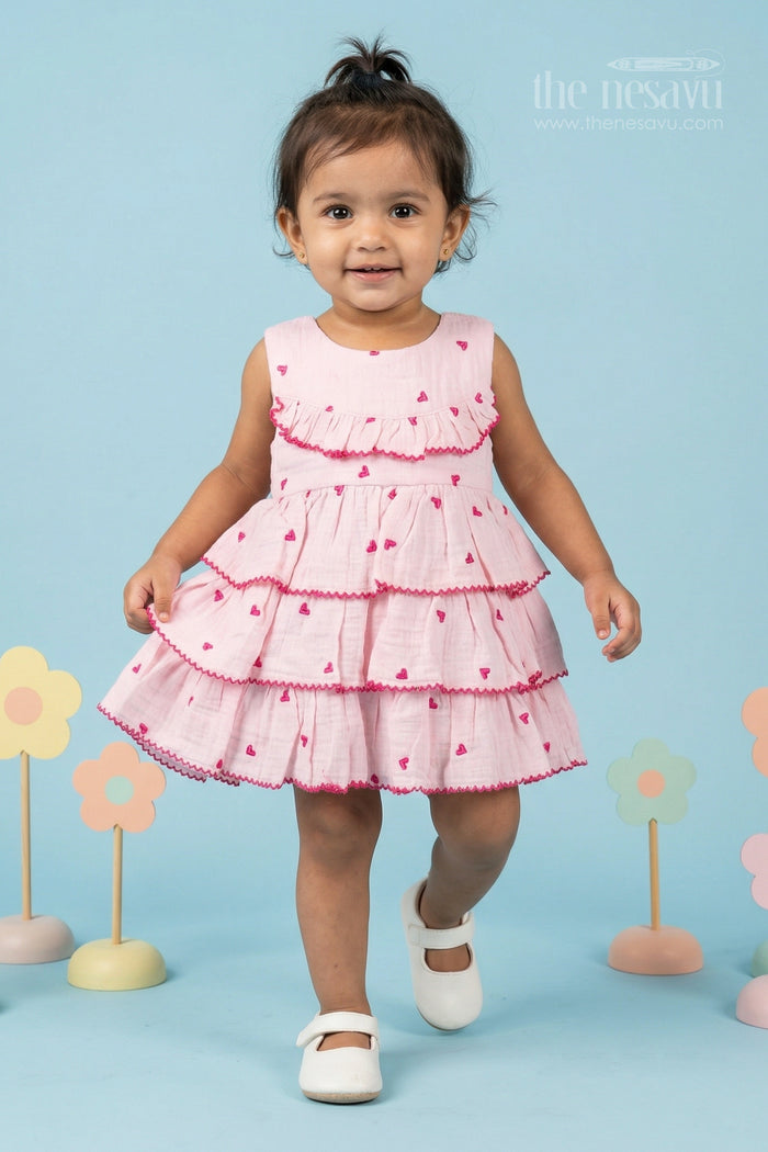 The Nesavu Baby Cotton Frocks Baby Girl Frock for First Birthday and Naming Ceremony Nesavu 14 (6M) / Half white / Muslin Cotton BFJ972A-14 Nesavu baby girl muslin cotton frock with thread embroidery for birthday celebration and photoshoots