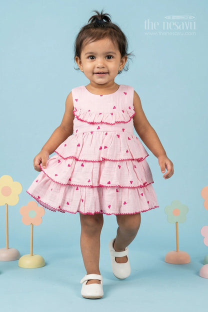 The Nesavu Baby Cotton Frocks Baby Girl Frock for First Birthday and Naming Ceremony Nesavu 14 (6M) / Half white / Muslin Cotton BFJ972A-14 Nesavu baby girl muslin cotton frock with thread embroidery for birthday celebration and photoshoots