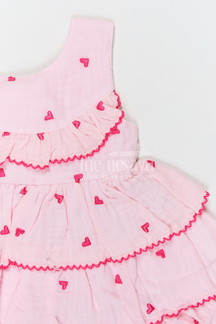The Nesavu Baby Cotton Frocks Baby Girl Frock for First Birthday and Naming Ceremony Nesavu Nesavu baby girl muslin cotton frock with thread embroidery for birthday celebration and photoshoots
