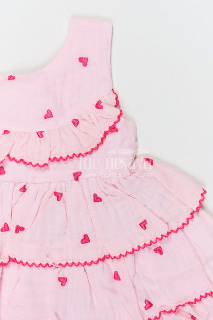 The Nesavu Baby Cotton Frocks Baby Girl Frock for First Birthday and Naming Ceremony Nesavu Nesavu baby girl muslin cotton frock with thread embroidery for birthday celebration and photoshoots