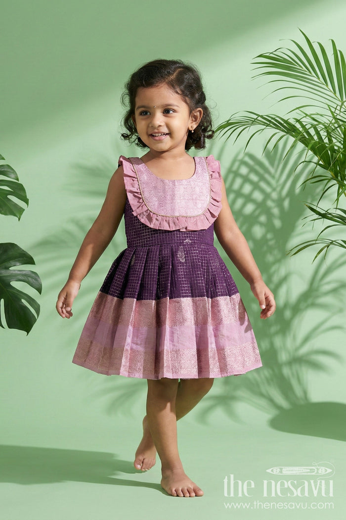 The Nesavu Girls Kanchi Silk Frock Baby Girl Frock for Naming Ceremony and Traditional Functions Nesavu 10 (NB) / Purple / Style 1 KSF037AA-10 Nesavu baby girl frock for naming ceremony and traditional milestone occasions