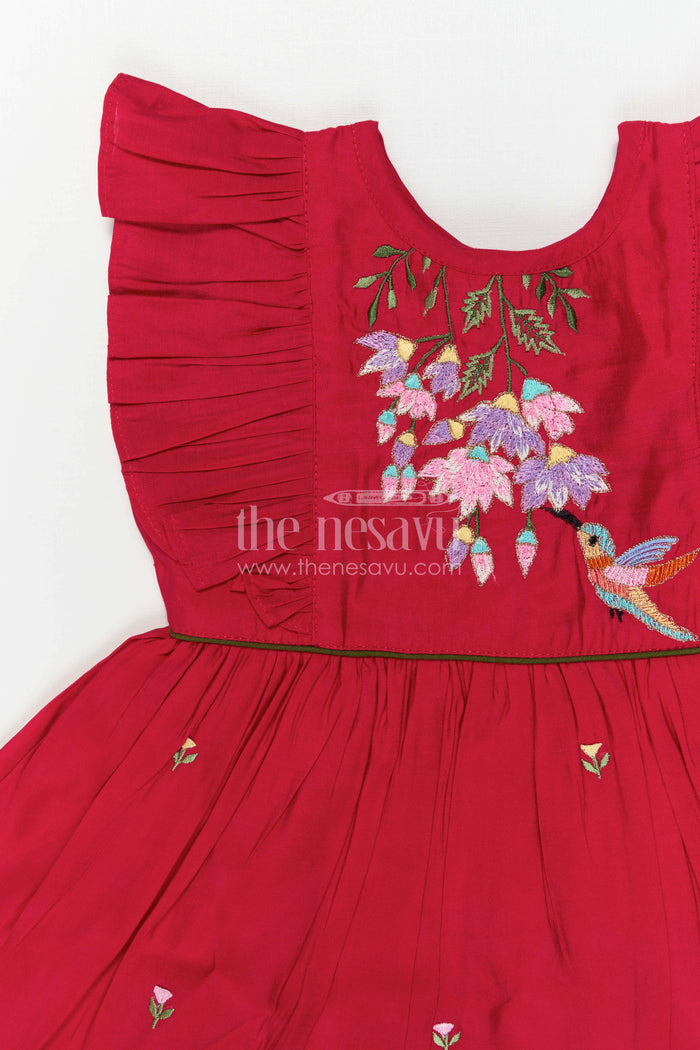 The Nesavu Girls Chanderi Frock Baby Girl Frock for Photoshoot and Party Wear Occasions Nesavu Nesavu Baby Girl Frock For Photoshoot And Party Wear In Chanderi Cotton With Thread Embroidery