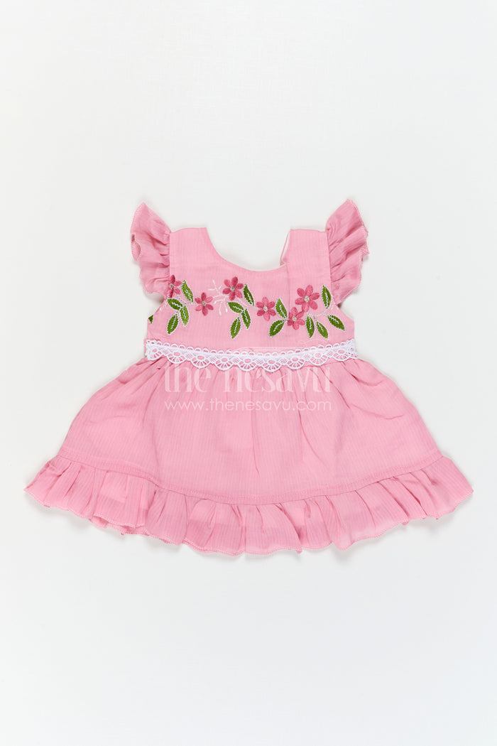 The Nesavu Baby Cotton Frocks Baby Girl Frock for Summer Outings and Casual Wear Nesavu Nesavu Baby Girl Cotton Frock For Summer Outings And Casual Wear With Floral Embroidery And Frill Hem