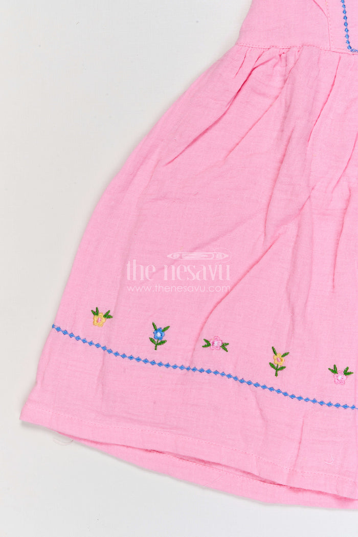 The Nesavu Girls Cotton Frock Baby Girl Frock for Summer Outings and Family Gatherings Nesavu Nesavu baby girl muslin cotton frock for summer outings and casual wear with thread embroidery