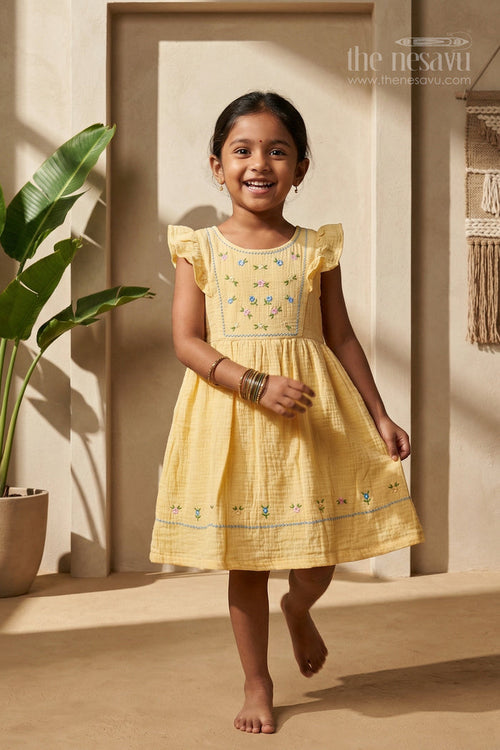 The Nesavu Girls Cotton Frock Baby Girl Frock for Summer Playdates and Casual Outings Nesavu 16 (1Y) / Pink / Muslin Cotton GFC2140B-16 Nesavu baby girl muslin cotton frock for toddler summer playdates and outings with thread embroidery