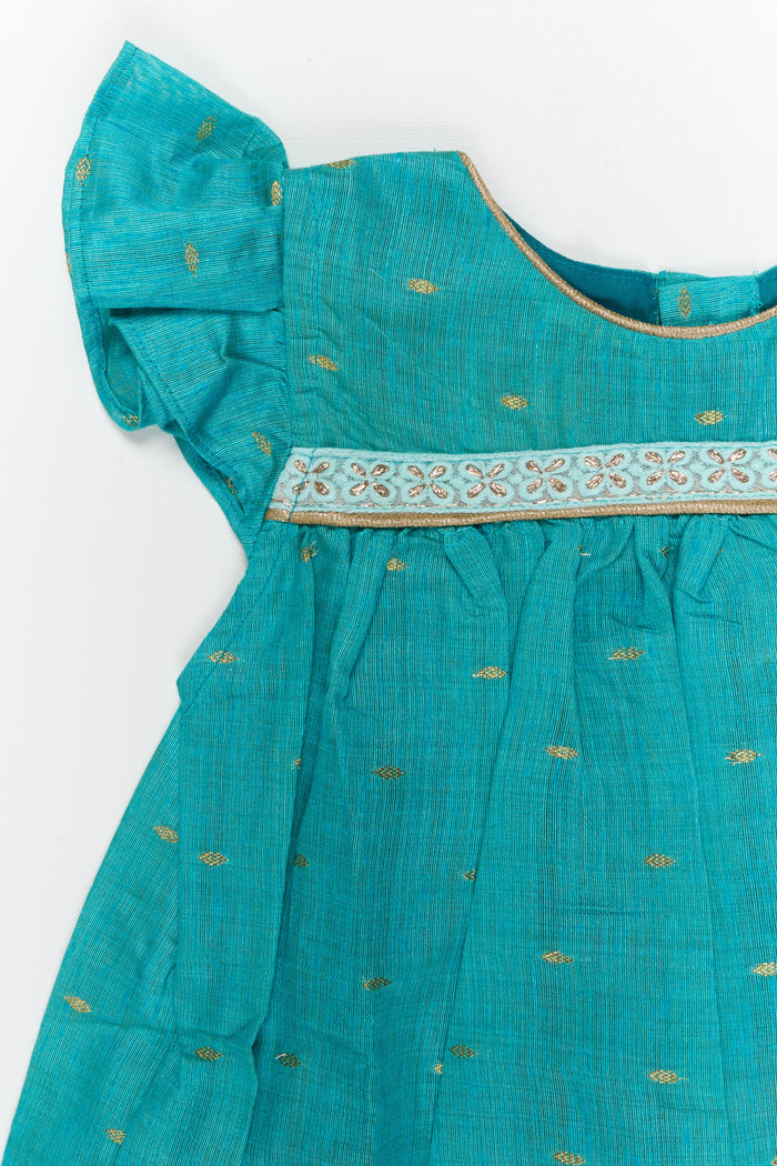The Nesavu Girls Chanderi Frock Baby Girl Frock for Temple Visits and Traditional Gatherings Nesavu Nesavu baby girl viscose silk frock with butti work for temple visits and traditional gatherings