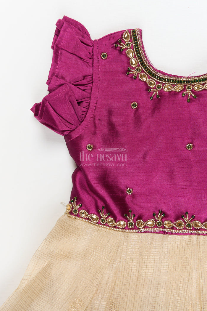 The Nesavu Silk Frock Baby Girl Frock for Traditional Functions and Family Gatherings Nesavu Nesavu baby girl frock for traditional functions with zari border and puff sleeves