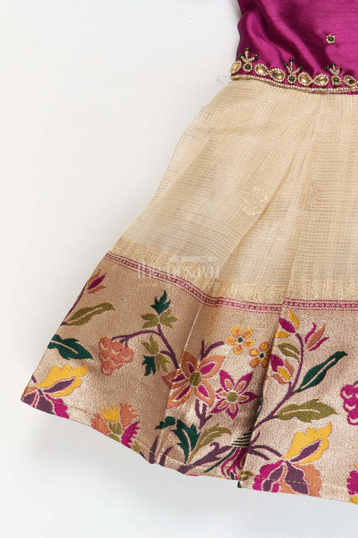The Nesavu Silk Frock Baby Girl Frock for Traditional Functions and Family Gatherings Nesavu Nesavu baby girl frock for traditional functions with zari border and puff sleeves