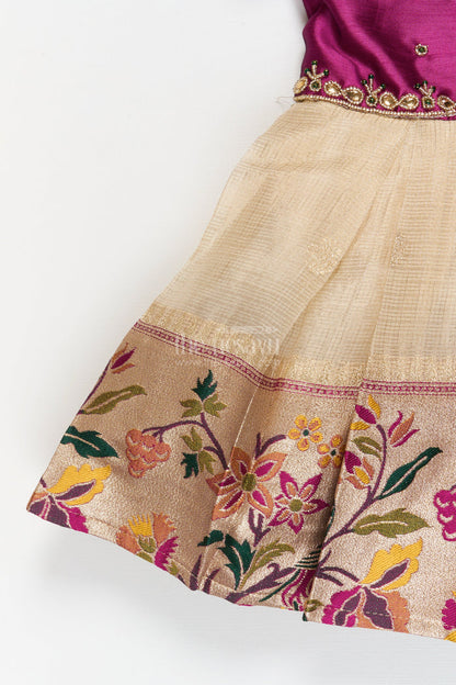 The Nesavu Silk Frock Baby Girl Frock for Traditional Functions and Family Gatherings Nesavu Nesavu baby girl frock for traditional functions with zari border and puff sleeves