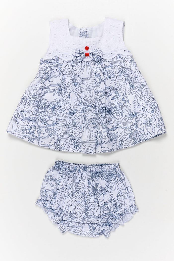 The Nesavu Baby Cotton Frocks Baby Girl Frock Set with Hakoba Yoke for Casual Summer Outings Nesavu 12 (3M) / Blue BFJ884A-12 Nesavu baby girl cotton frock set with hakoba yoke and bloomers for summer casual wear