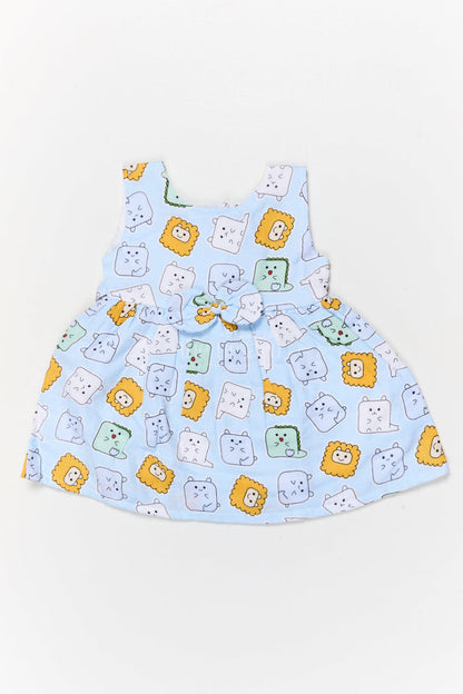 The Nesavu Baby Cotton Frocks Baby Girl Frock with Animal Face Digital Print for Daycare and Casual Wear Nesavu Nesavu baby girl cotton frock with digital animal face print and bow for daycare and everyday comfort