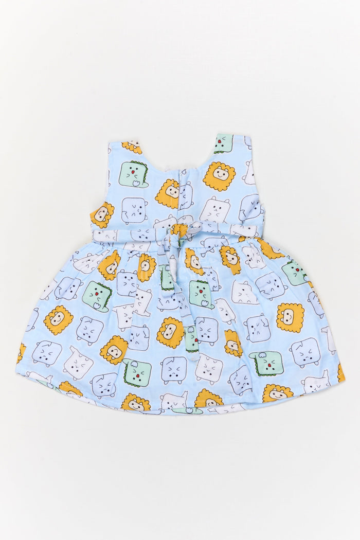 The Nesavu Baby Cotton Frocks Baby Girl Frock with Animal Face Digital Print for Daycare and Casual Wear Nesavu Nesavu baby girl cotton frock with digital animal face print and bow for daycare and everyday comfort