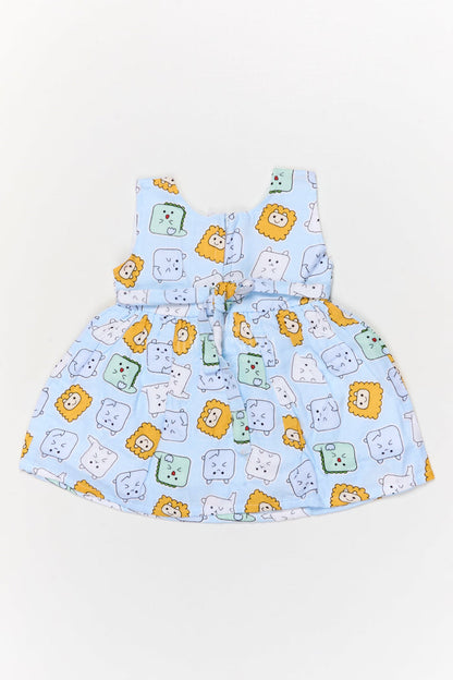 The Nesavu Baby Cotton Frocks Baby Girl Frock with Animal Face Digital Print for Daycare and Casual Wear Nesavu Nesavu baby girl cotton frock with digital animal face print and bow for daycare and everyday comfort