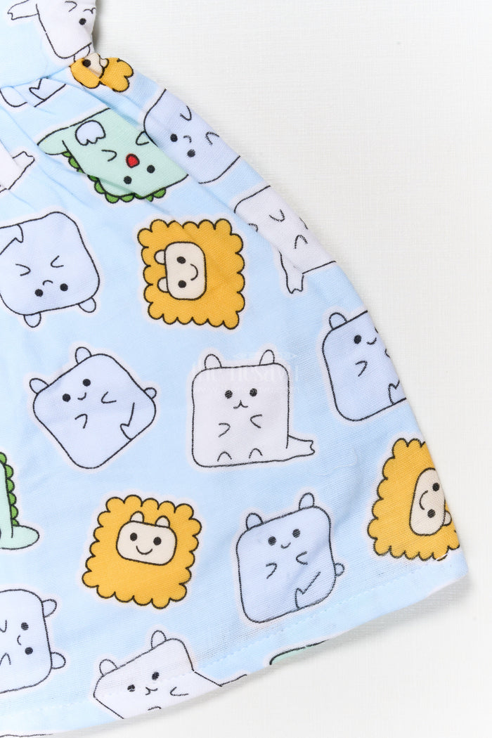 The Nesavu Baby Cotton Frocks Baby Girl Frock with Animal Face Digital Print for Daycare and Casual Wear Nesavu Nesavu baby girl cotton frock with digital animal face print and bow for daycare and everyday comfort