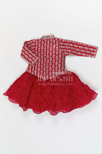 The Nesavu Silk Frock Baby Girl Frock with Designer Jacket for Birthday and Festive Photos Nesavu Nesavu baby girl birthday frock with embroidered designer jacket festive party dress for kids