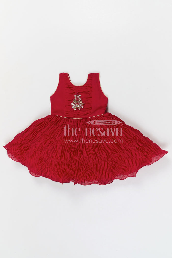 The Nesavu Silk Frock Baby Girl Frock with Designer Jacket for Birthday and Festive Photos Nesavu 18 (2Y) / Georgette with designer embroidery jacket / Red SF1136A-18 Nesavu baby girl birthday frock with embroidered designer jacket festive party dress for kids