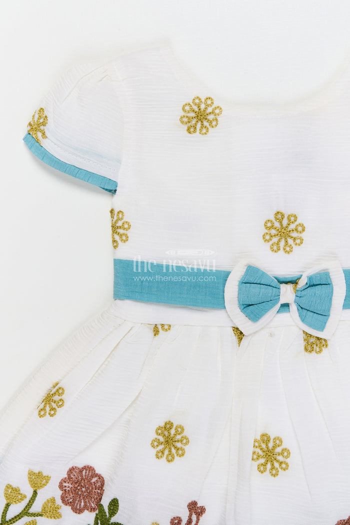The Nesavu Girls Cotton Frock Baby Girl Frock with Thread Embroidery for Festive Daywear Nesavu Nesavu baby girl cotton frock with full floral thread embroidery and comfort fit
