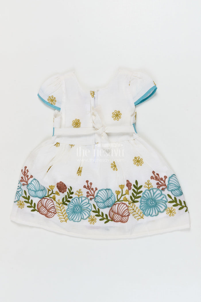 The Nesavu Girls Cotton Frock Baby Girl Frock with Thread Embroidery for Festive Daywear Nesavu Nesavu baby girl cotton frock with full floral thread embroidery and comfort fit
