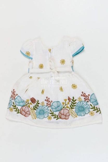 The Nesavu Girls Cotton Frock Baby Girl Frock with Thread Embroidery for Festive Daywear Nesavu Nesavu baby girl cotton frock with full floral thread embroidery and comfort fit