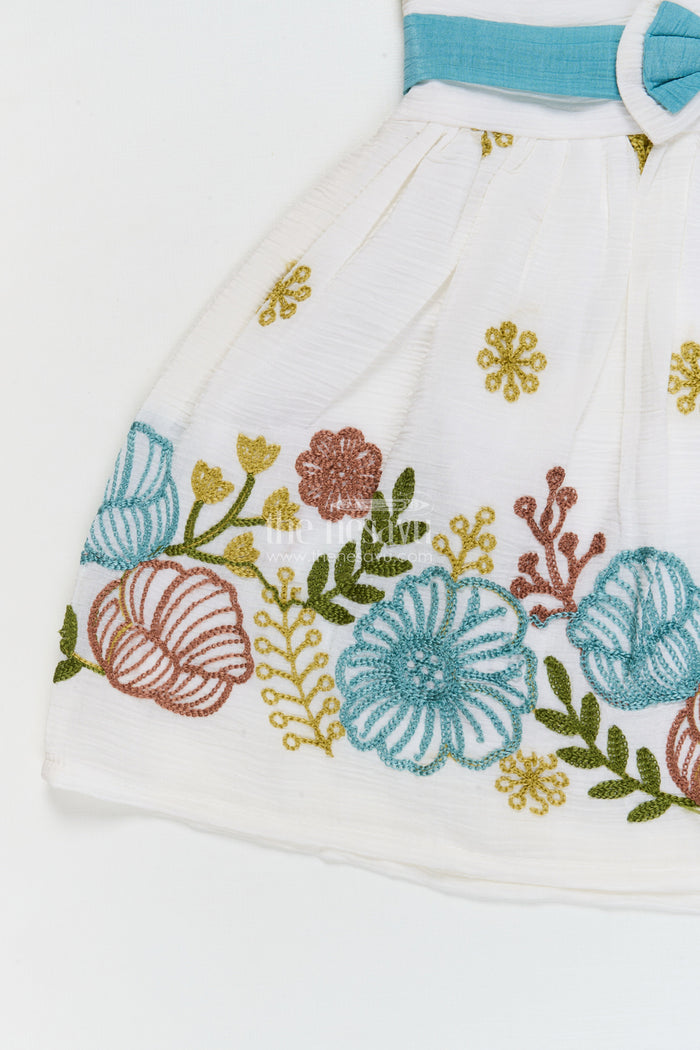 The Nesavu Girls Cotton Frock Baby Girl Frock with Thread Embroidery for Festive Daywear Nesavu Nesavu baby girl cotton frock with full floral thread embroidery and comfort fit
