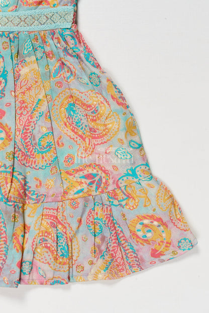 The Nesavu Girls Cotton Frock Baby Girl Frock with Traditional Paisley Print for Ethnic Functions Nesavu Nesavu baby girl ethnic frock with paisley digital print and strappy shoulders