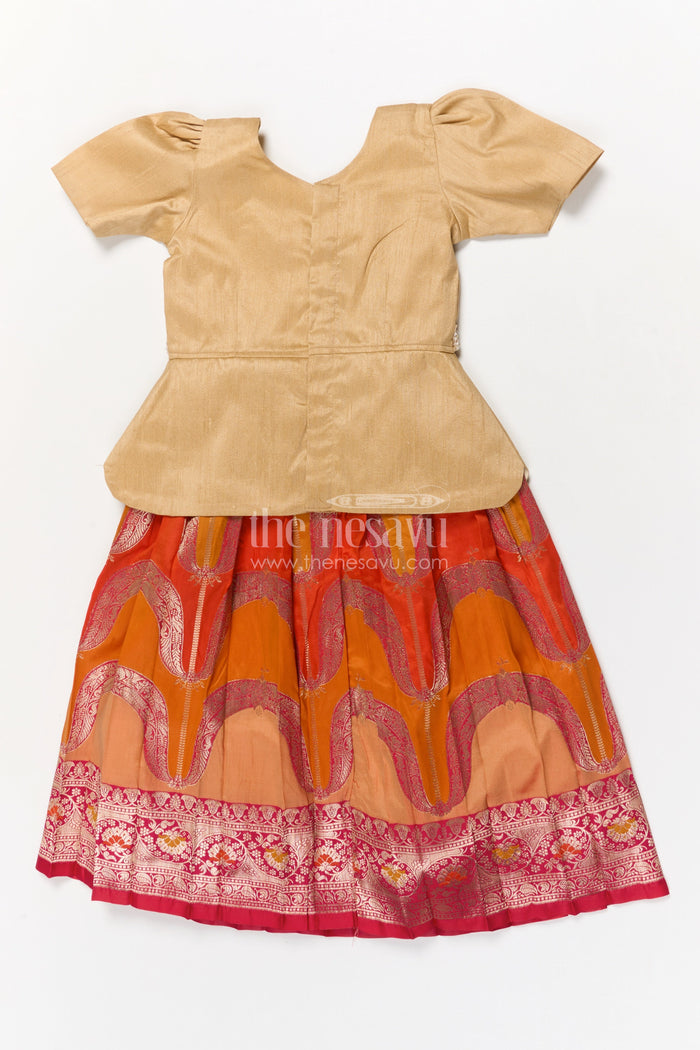 The Nesavu Pattu Pavadai Baby Girl Jacquard Pattu Pavadai Set for Festivals and Temple Wear Nesavu Nesavu baby girl jacquard pattu pavadai with scalloped blouse for temple festivals and weddings