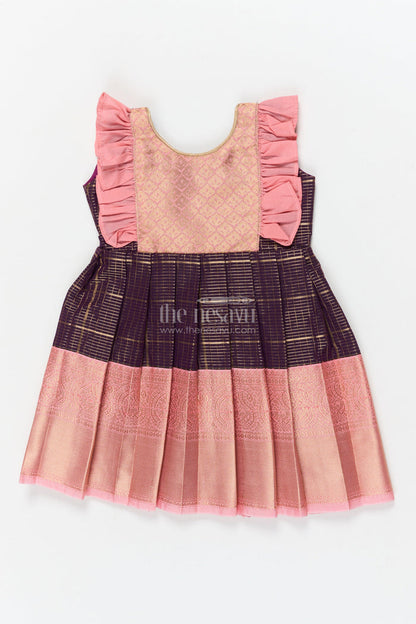 The Nesavu Girls Kanchi Silk Frock Baby Girl Kanchi Silk Frock for Cultural Celebrations and Naming Day Events Nesavu 10 (NB) / Purple / Style 1 KSF034BA-10 Nesavu baby girl Kanchi silk frock for naming ceremonies, festivals, and cultural functions