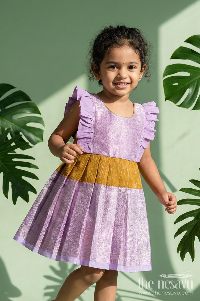 The Nesavu Girls Kanchi Silk Frock Baby Girl Kanchi Silk Frock for Festive Celebrations and Family Functions Nesavu 10 (NB) / Purple / Style 1 KSF018AA-10 Nesavu baby girl Kanchi silk frock for traditional festivals, poojas, and milestone celebrations