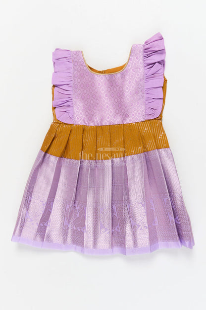 The Nesavu Girls Kanchi Silk Frock Baby Girl Kanchi Silk Frock for Festive Celebrations and Family Functions Nesavu 10 (NB) / Purple / Style 1 KSF018AA-10 Nesavu baby girl Kanchi silk frock for traditional festivals, poojas, and milestone celebrations