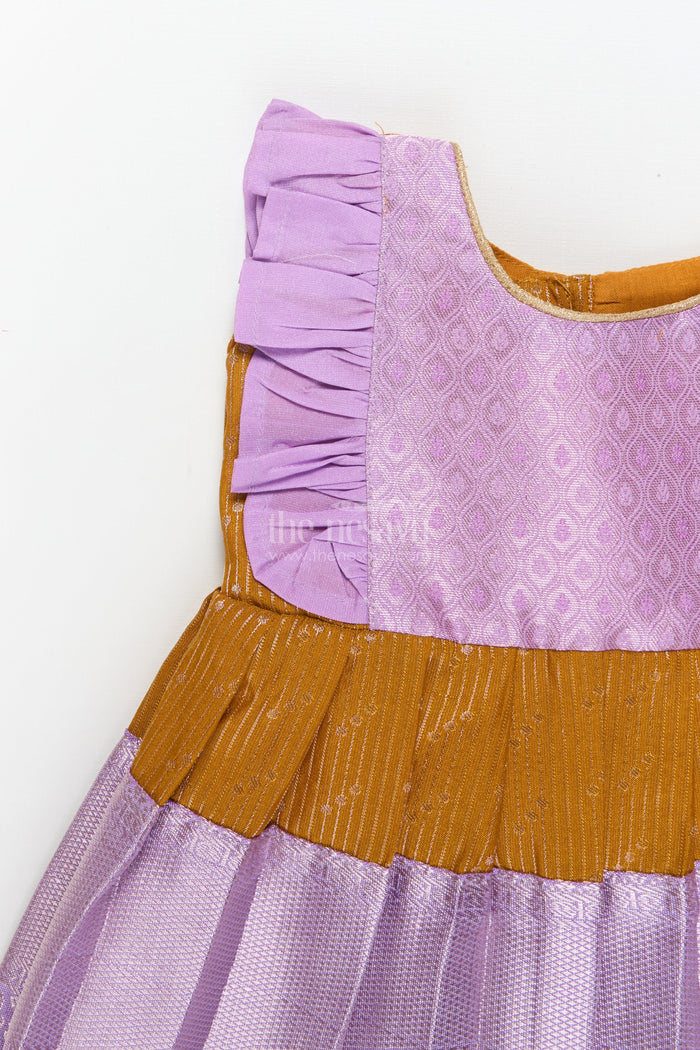 The Nesavu Girls Kanchi Silk Frock Baby Girl Kanchi Silk Frock for Festive Celebrations and Family Functions Nesavu Nesavu baby girl Kanchi silk frock for traditional festivals, poojas, and milestone celebrations
