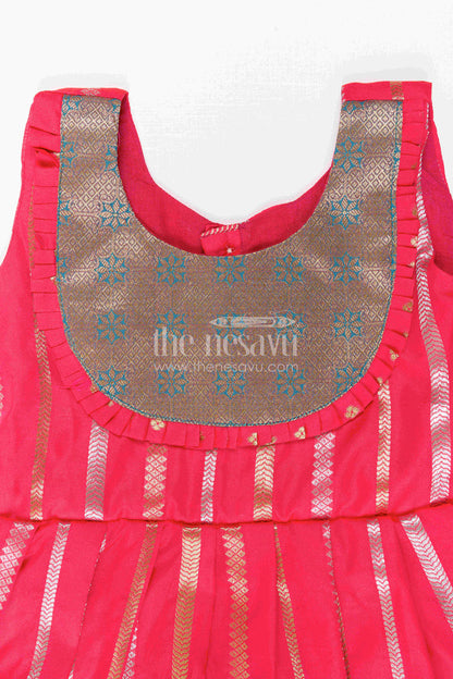 The Nesavu Girls Kanchi Silk Frock Baby Girl Kanchi Silk Frock for Festive Functions and Weddings Nesavu Nesavu Baby Girl Kanchi Silk Frock With Woven Stripes And Big Border For Festive Occasions