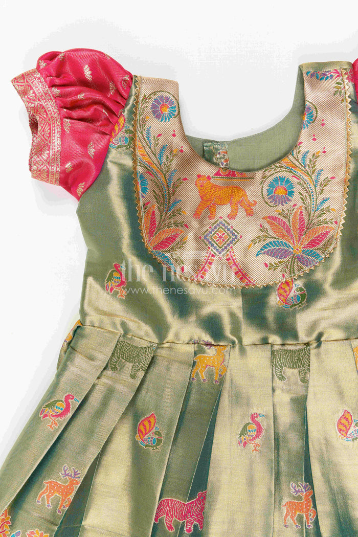 The Nesavu Girls Kanchi Silk Frock Baby Girl Kanchi Silk Frock for Festive Occasions and Weddings Nesavu Nesavu Baby Girl Kanchi Silk Frock With Woven Motifs And Festive Small Border Design