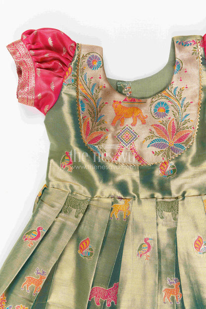 The Nesavu Girls Kanchi Silk Frock Baby Girl Kanchi Silk Frock for Festive Occasions and Weddings Nesavu Nesavu Baby Girl Kanchi Silk Frock With Woven Motifs And Festive Small Border Design