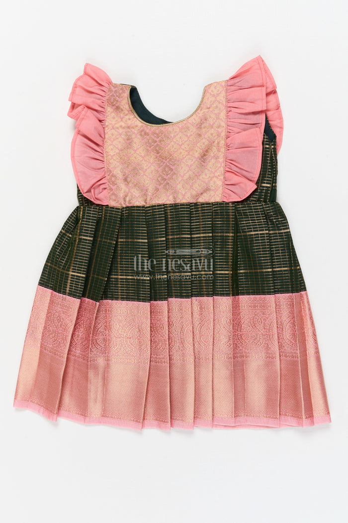The Nesavu Girls Kanchi Silk Frock Baby Girl Kanchi Silk Frock for Naming Ceremonies and Festive Gatherings Nesavu 10 (NB) / Green / Style 1 KSF034AA-10 Nesavu baby girl Kanchi silk frock for naming ceremonies, poojas, and festive occasions