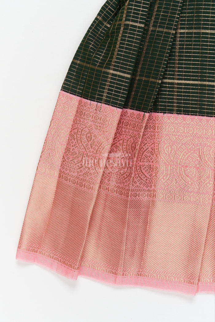 The Nesavu Girls Kanchi Silk Frock Baby Girl Kanchi Silk Frock for Naming Ceremonies and Festive Gatherings Nesavu Nesavu baby girl Kanchi silk frock for naming ceremonies, poojas, and festive occasions