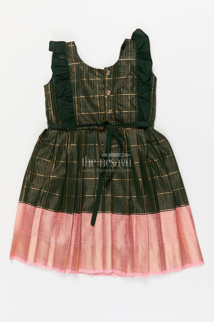 The Nesavu Girls Kanchi Silk Frock Baby Girl Kanchi Silk Frock for Naming Ceremonies and Festive Gatherings Nesavu Nesavu baby girl Kanchi silk frock for naming ceremonies, poojas, and festive occasions