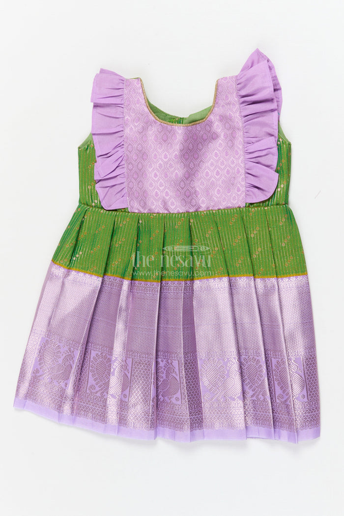 The Nesavu Girls Kanchi Silk Frock Baby Girl Kanchi Silk Frock for Poojas and Traditional Day Celebrations Nesavu 10 (NB) / Purple / Style 1 KSF018DA-10 Nesavu baby girl Kanchi silk frock for traditional school days, poojas, and ethnic family events