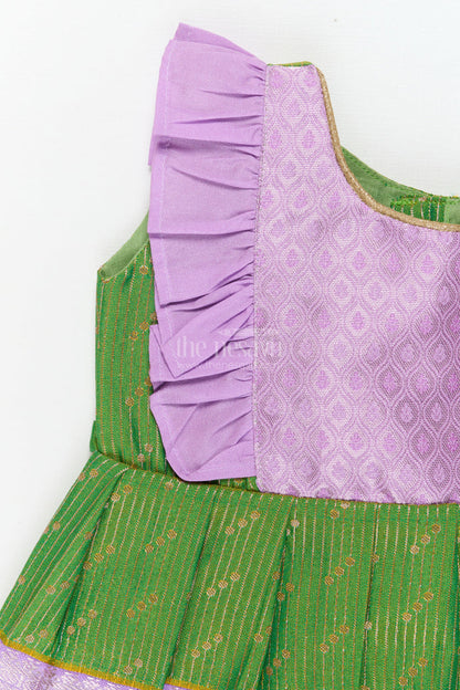 The Nesavu Girls Kanchi Silk Frock Baby Girl Kanchi Silk Frock for Poojas and Traditional Day Celebrations Nesavu Nesavu baby girl Kanchi silk frock for traditional school days, poojas, and ethnic family events