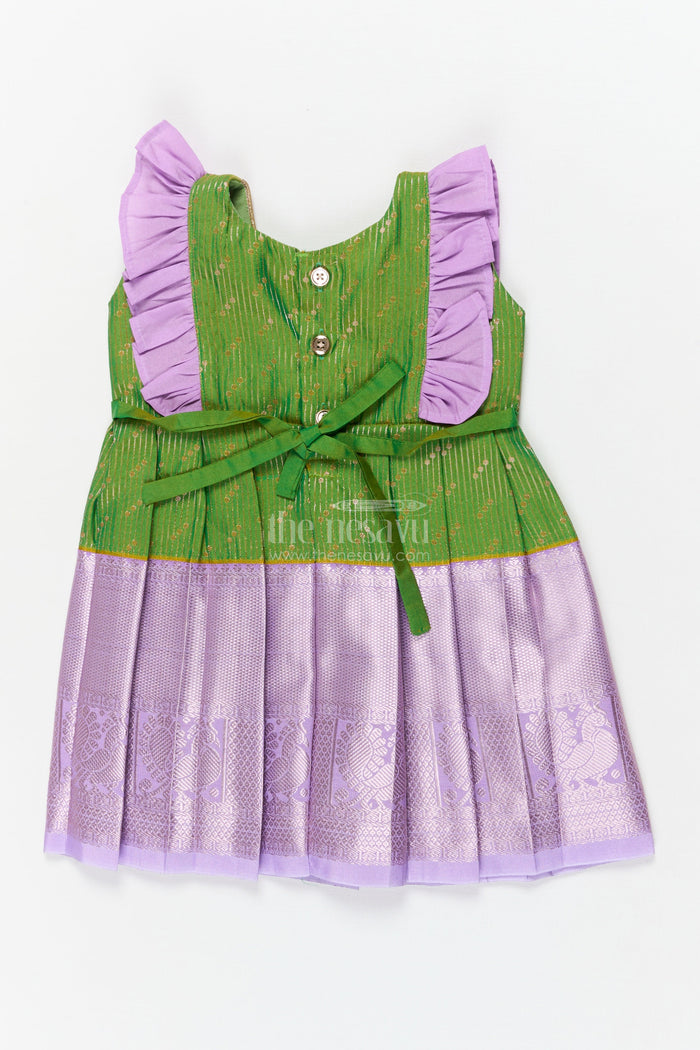 The Nesavu Girls Kanchi Silk Frock Baby Girl Kanchi Silk Frock for Poojas and Traditional Day Celebrations Nesavu Nesavu baby girl Kanchi silk frock for traditional school days, poojas, and ethnic family events