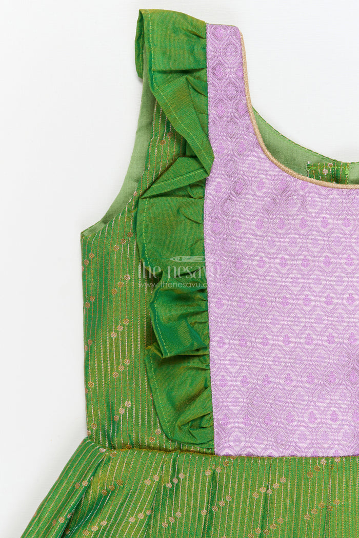 The Nesavu Girls Kanchi Silk Frock Baby Girl Kanchi Silk Frock for Poojas and Traditional Day Celebrations Nesavu Nesavu baby girl Kanchi silk frock for traditional school days, poojas, and ethnic family events